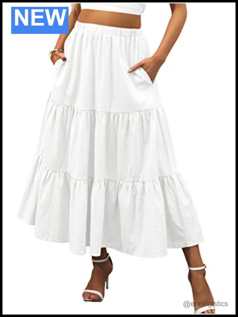 Flowy Maxi Skirt with Pockets, 100% Rayon, Boho Tiered Beach Skirt